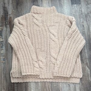 Maeve Chunky Cable Turtleneck Sweater - Light Beige